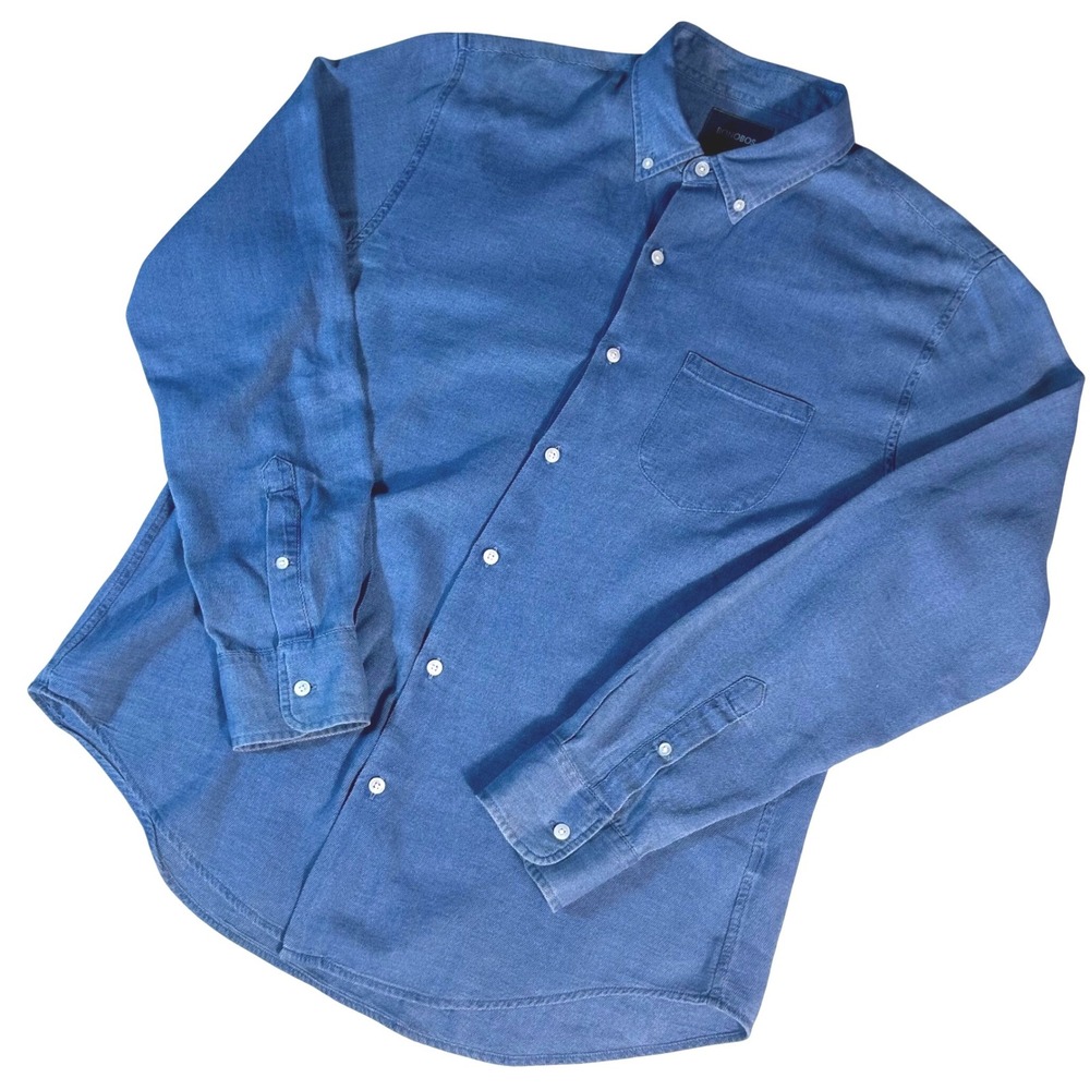 Bonobos Button Down Shirt Mens L Blue Slim Fit Long Sleeve Cotton Flannel Pocket